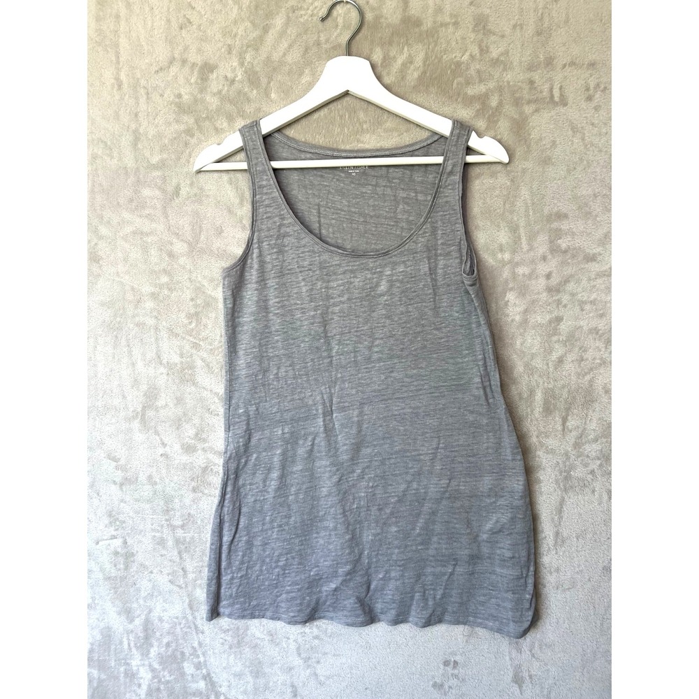 Eileen Fisher Womens Gray Basic Sleeveless Round Neck Linen Tank Top XS‎